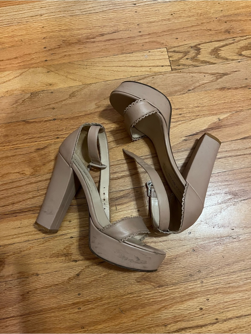 Andrea Waxen Nude Platform Block Heel Sandals